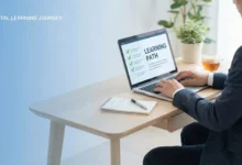 Person building digital skills on laptop in calm workspace