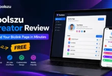 Toolszu Creator free biolink page builder dashboard preview on desktop and mobile devices